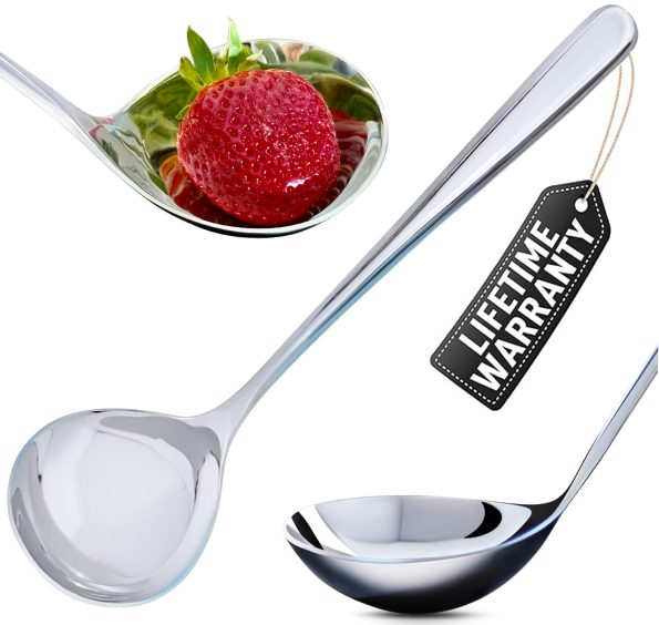 Soup Gravy Serving Ladle/Spoon (9.6 Inches) SUS 304 Food Grade Stainless Steel Long Handle, Deep Bowl, Large Serving Utensil