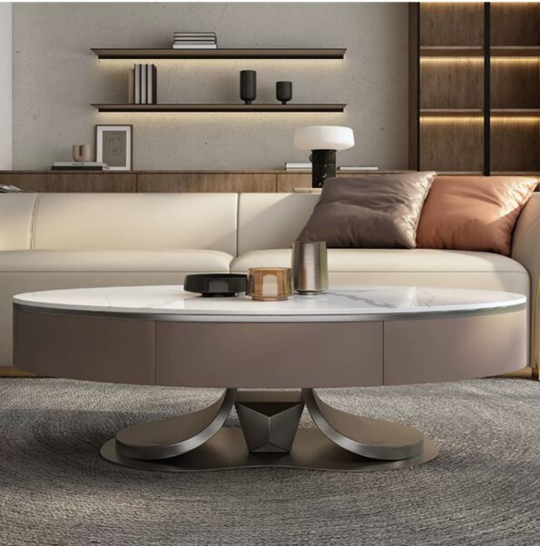 Luxury Stainless Steel & Rock plate designer home living room artistic modern simple oval coffee table