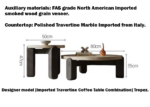 Italian Travertine Stone & Wood Round Designer High-end Modern Coffee Table.