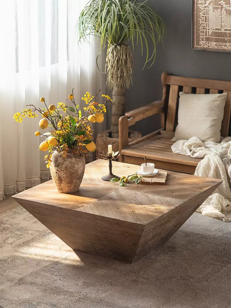 Solid Wood Country Style Rustic Farmhouse Simple Square Coffee Table. Natural Wood Color Cowboy Style cocktail table/Tea Table.