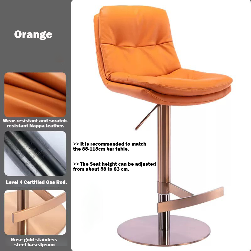 Rose Gold Frame, Orange Bar Chair.