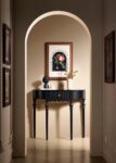 Mid-Century Modern Solid Wood Half Moon Console Table with Drawer – Black