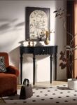Mid-Century Modern Solid Wood Half Moon Console Table with Drawer – Black