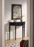 Mid-Century Modern Solid Wood Half Moon Console Table with Drawer – Black