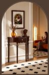 Mid-Century Modern Solid Wood Half Moon Console Table with Drawer – Black