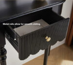 Mid-Century Modern Solid Wood Half Moon Console Table with Drawer – Black