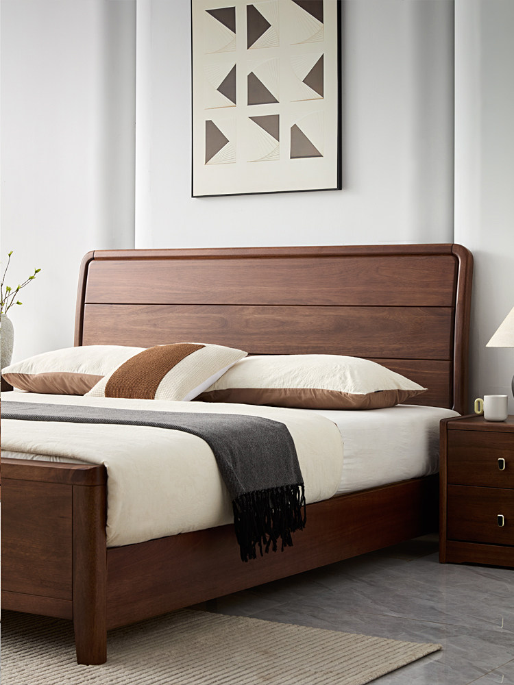 Designer solid South American black walnut king bed frame with 95 degree tilted headboard and matching nightstand by Living Well ZA