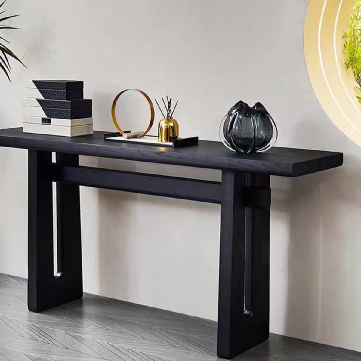 Solid Pine Wood Beach House Entryway Console Table | 100cm-180cm | Black & Brown finish | Coastal Style Timber Console Table.