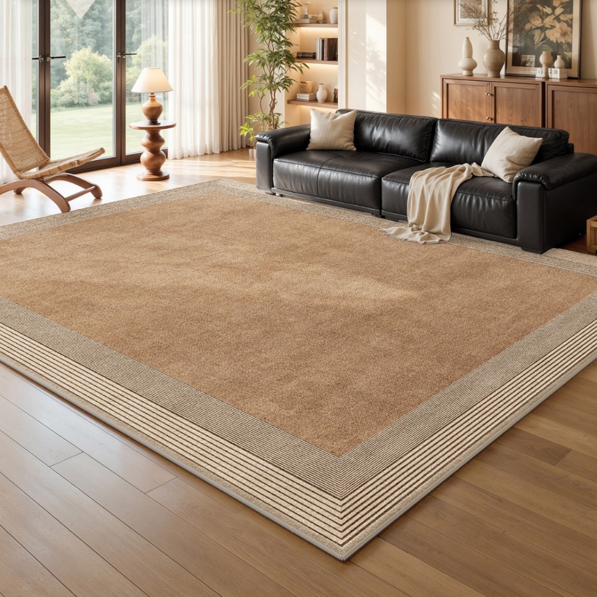 Washable Pet-Friendly Dark Brown Color Area Carpet – Ultra-Dense Persian Fleece Modern Rug.