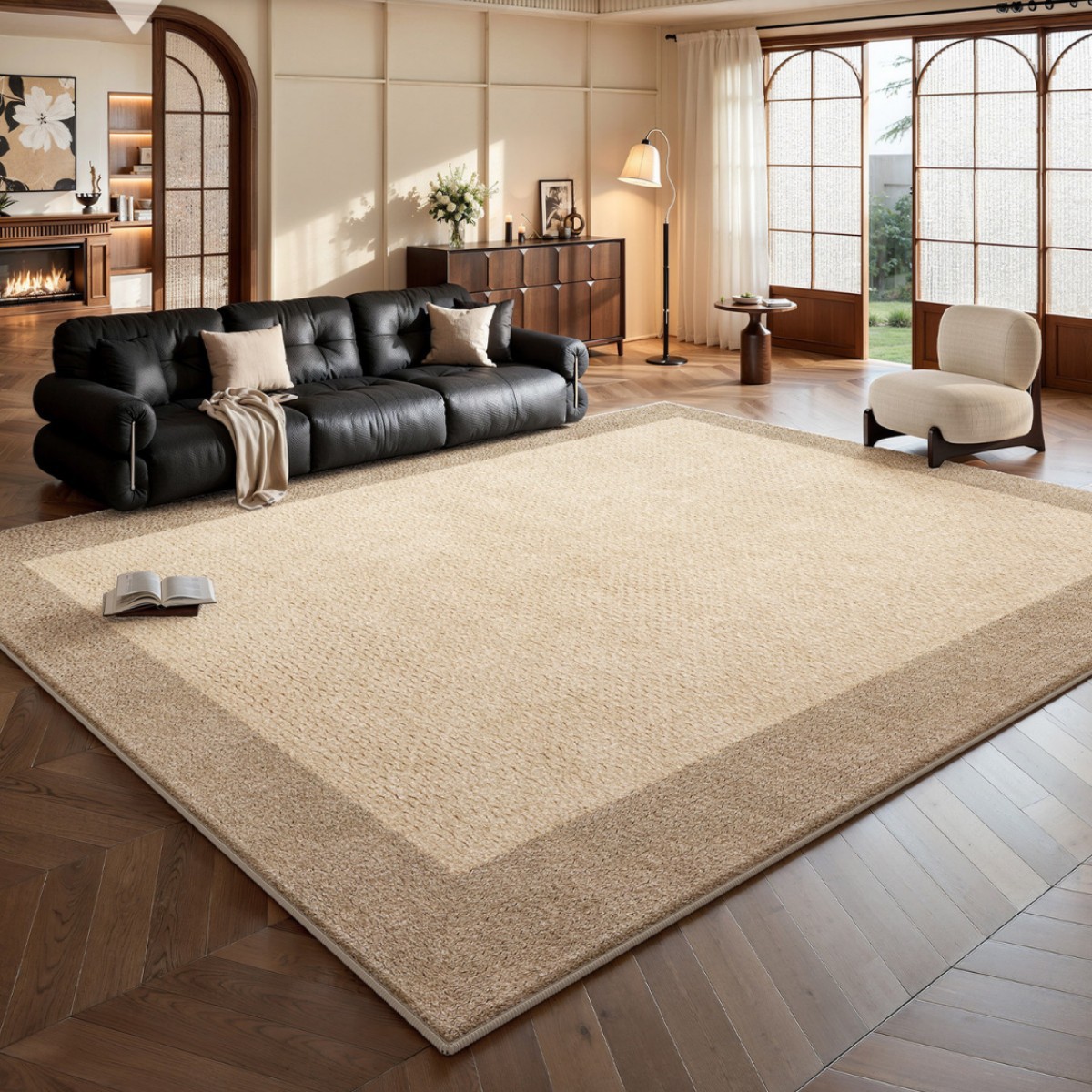 Washable Light Beige Pet-Friendly  Area Carpet - Ultra-Dense Persian Fleece Luxury Rug.